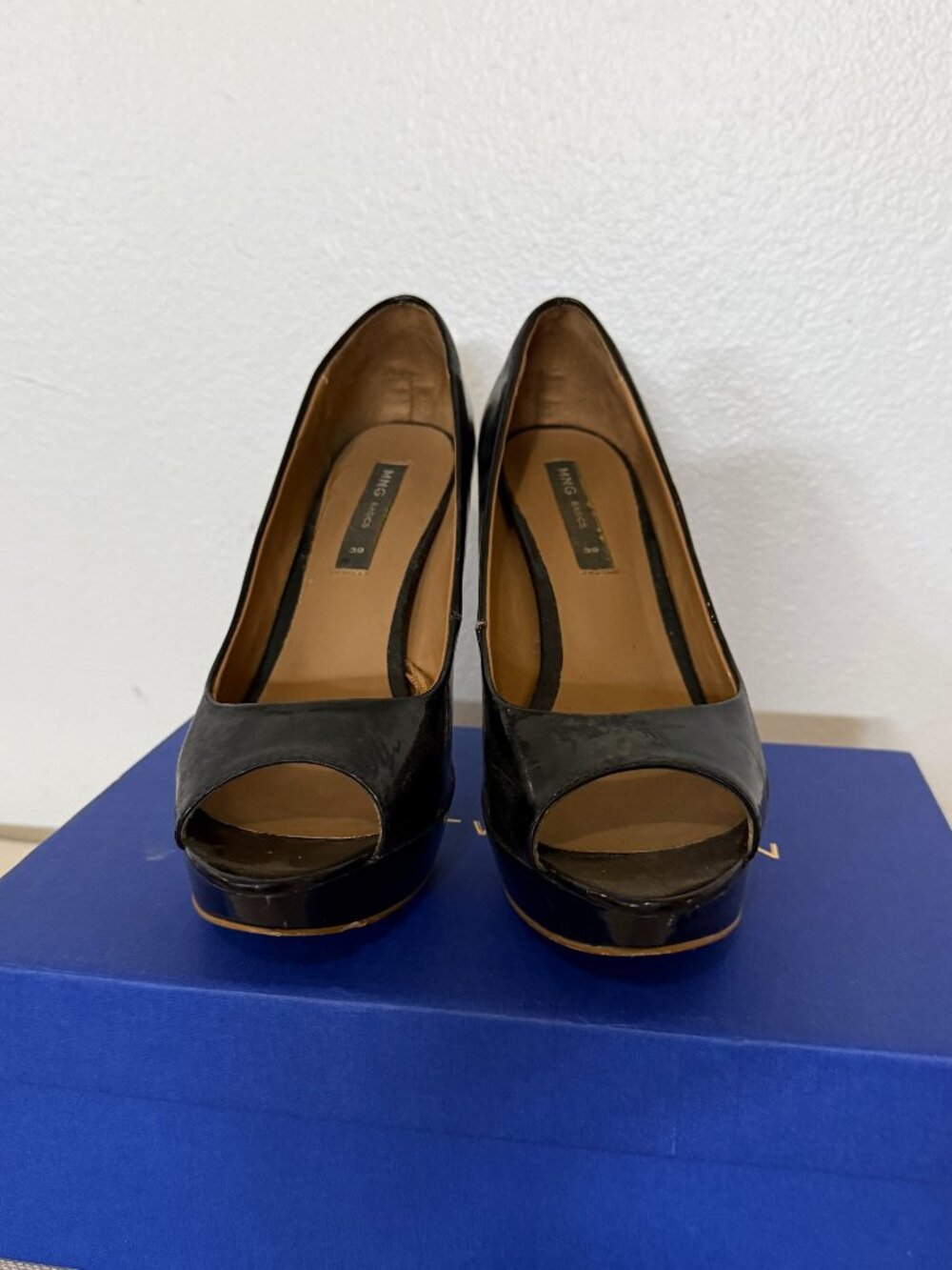 Mango peephole heels, dark navy